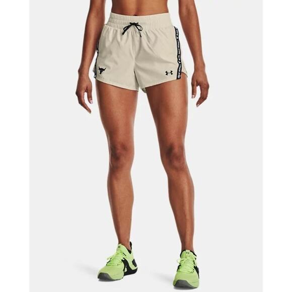 Under Armour Women's White Black Project Rock Woven Shorts Size Small - Picture 1 of 8